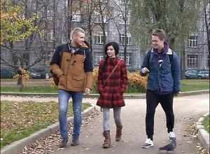 Student Greta with 2 ultra-kinky dudes